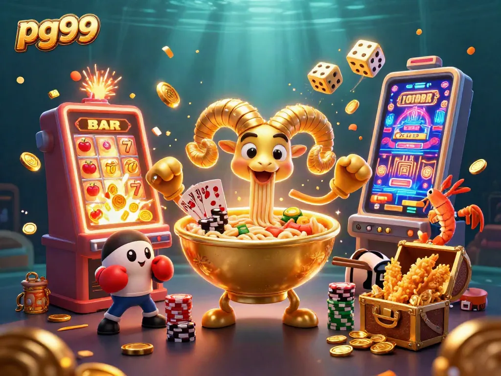 Experience excitement at pg99 with a vibrant casino scene featuring animated characters and games.